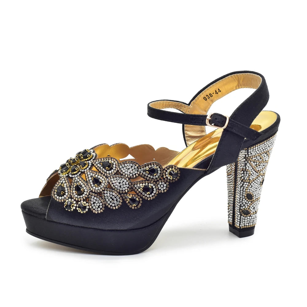 Peep Toe Thin Heels Shoes Matching Bag Set for Party