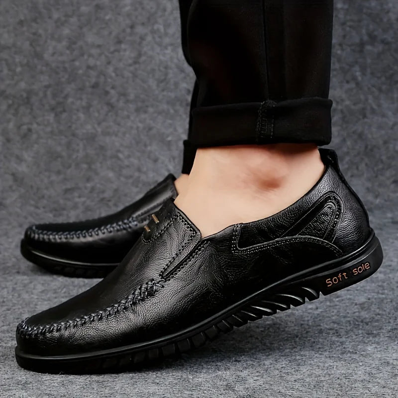 CLOHOO Men's Loafers Genuine Leather Flat Breathable Casual Shoes Handmade Slip on Driving Shoes Fashion Business Shoes