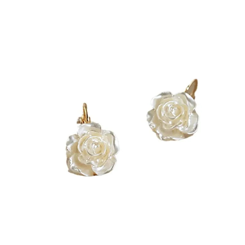 White Camellia Flower Dangle Earrings For Women