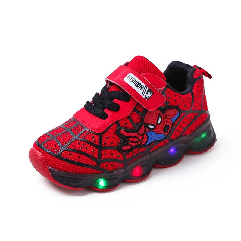 2024 Summer Spiderman Kids Sneakers Disney Children's Led Light Shoes  Boys Breathable Sport Casual Shoes Anti-slip Girls Shoes