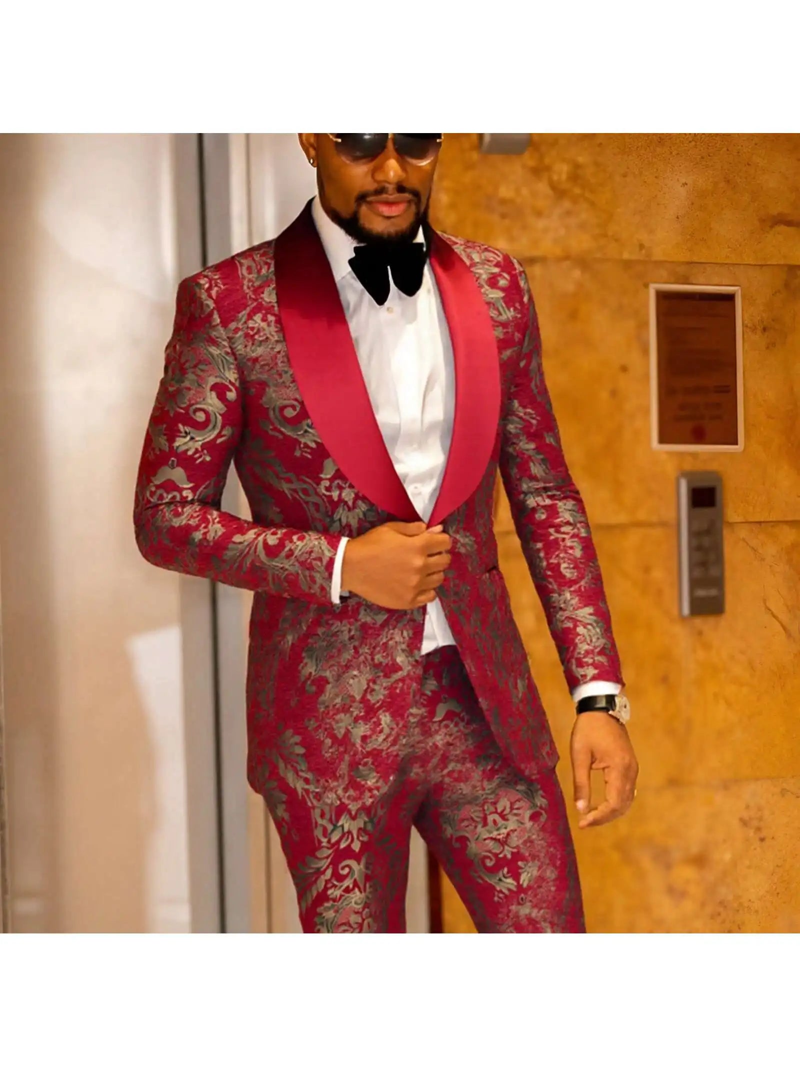 Mens Suit Jacquard Silm Tuxedo Suit