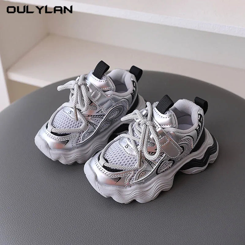 Fashion Breathable Mesh Thick-soled Shoes Lace-up Baby Shoes Soft Non-slip Sole Boys Sports Shoes Casual Walking Shoes