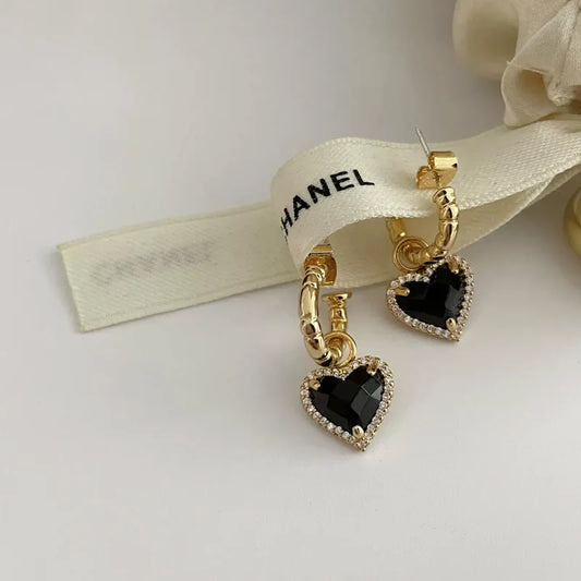 Fashion Black LOVE Heart Zircon Drop Earrings for Women
