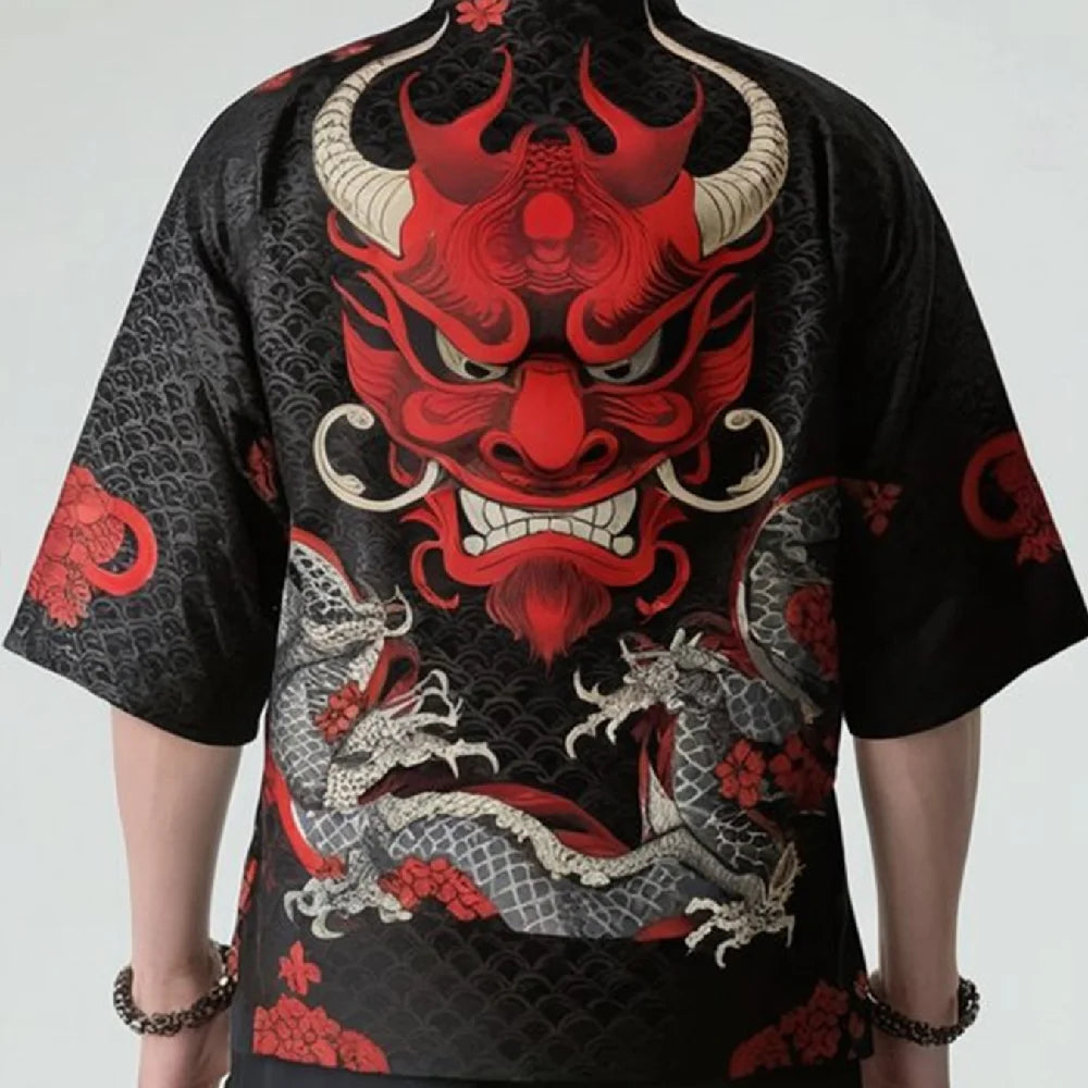 Demon Samurai Dragon Print Kimono Shirt Clothing Japanese Kimono Yukata Harajuku Cardigan for Men Traditional Haori Kimono Women