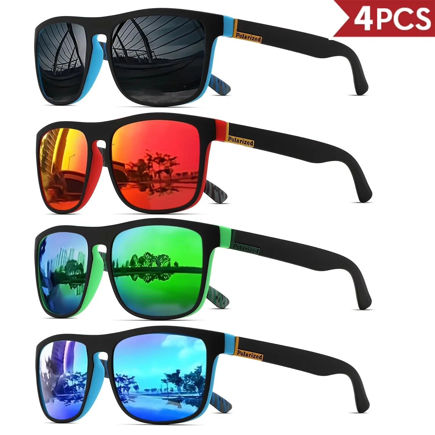1-4 Paires de Lunettes de Soleil de Sport Polarisées Carrées Classiques pour Homme Monture Légère en PC Anti-UV400 pour Conduite Pêche Cyclisme Unisexe Durabilité