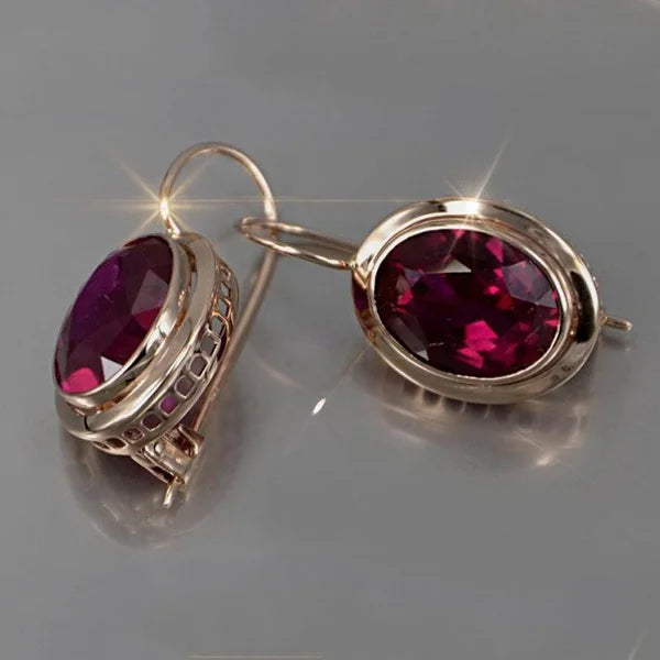 Vintage Gold Color Red Crystal Zircon Ear Earrings For Women