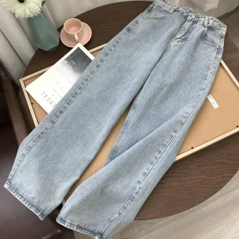 Wide-Leg Jeans Women's Spring Autumn Slimming Versatile Plus Size Pants Pear-Shaped Hip Covering Straight-Leg Trousers Trendy