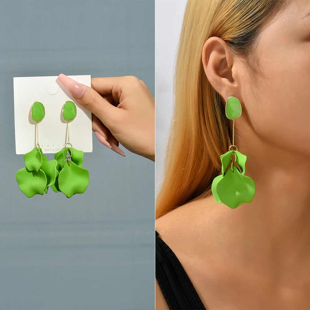Romantic Sweet Acrylic Petal Long Dangle Drop Earrings For Women