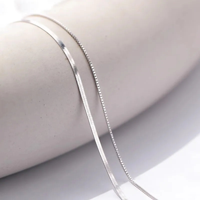 Silver Double Layer Box Chain Snake Clavicle Chain Necklace