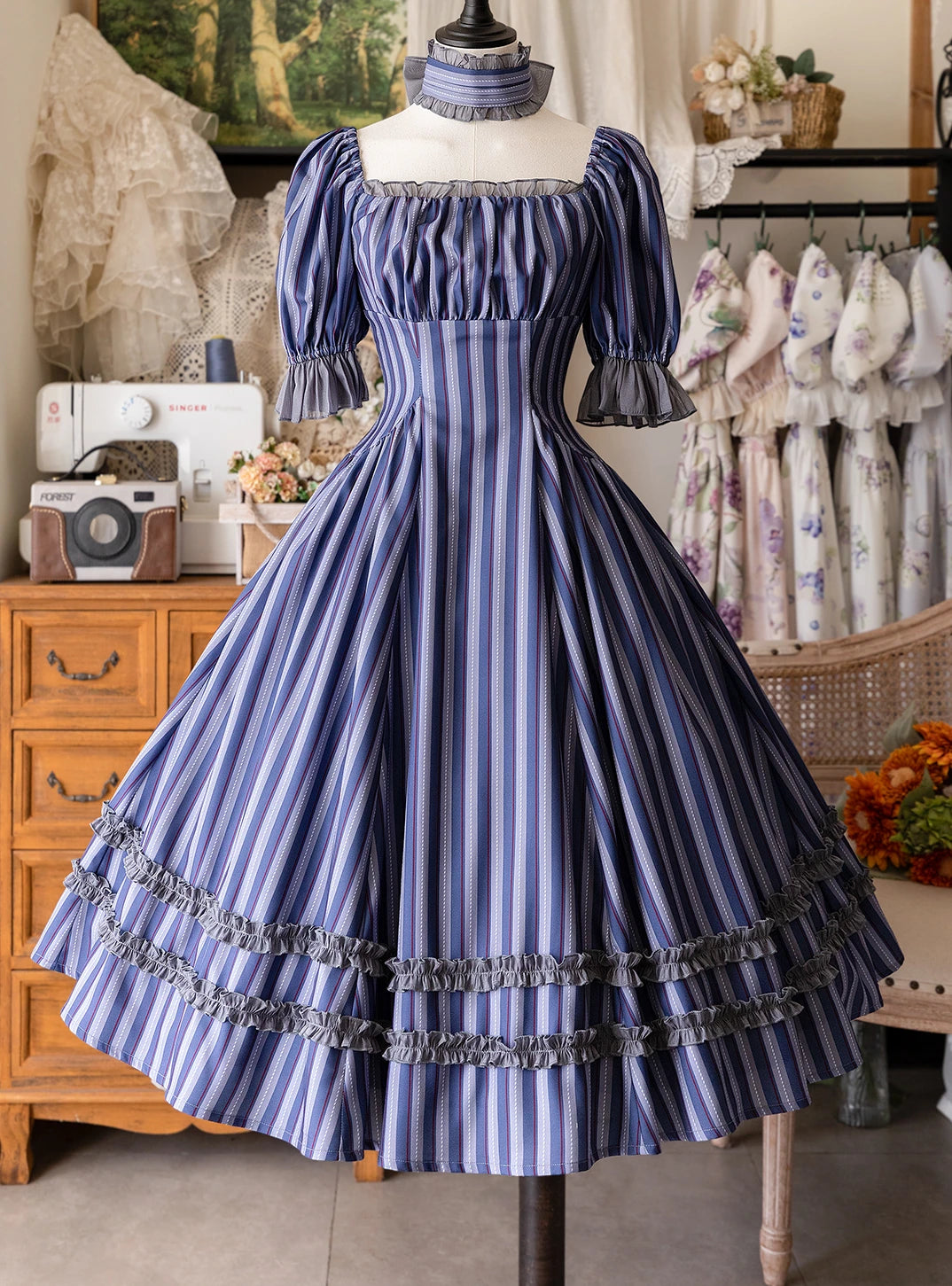 Classical Elegant Kawaii Dress Lolita Short Sleeved Slim Fit Long Vestidos
