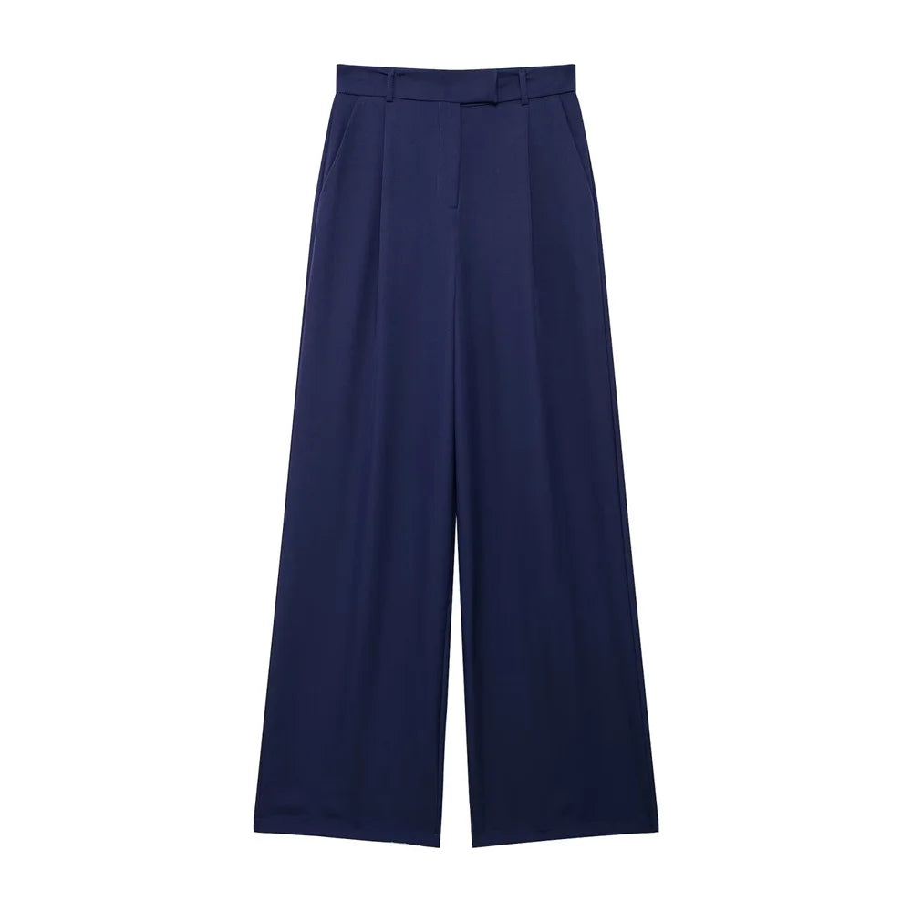 PB&ZA 2024 Women's New Straight Loose Pants for Professional Commuter Small Pleated High Waist Wide Leg Pants