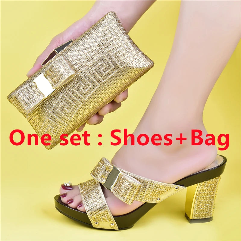 Party Shoe and Bag Sets Black Color Women Matching Shoes and Bag Set