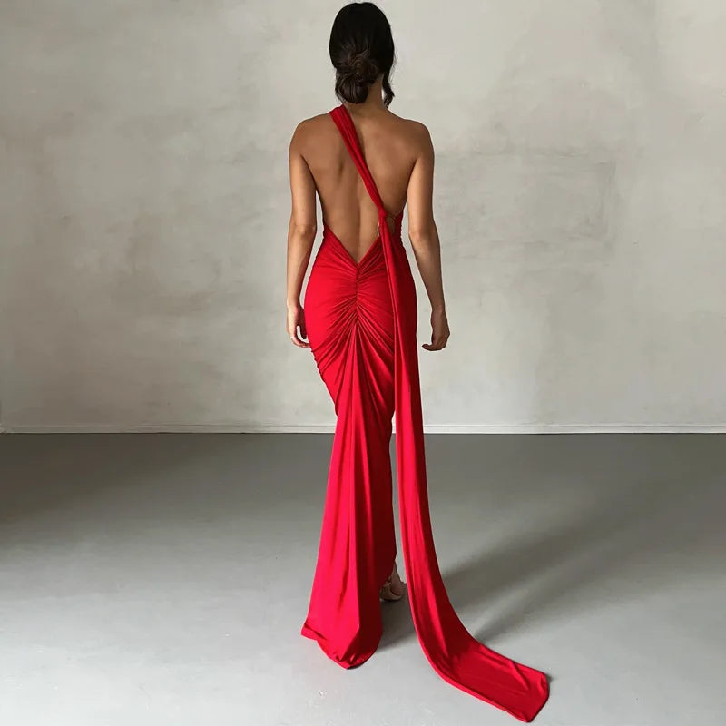 Halter Neck Waist Revealing Backpack Hip Dress