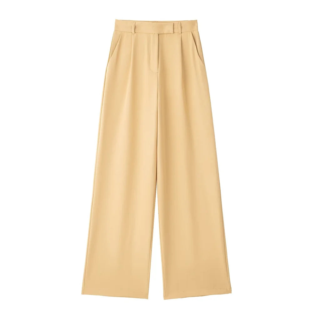 PB&ZA 2024 Women's New Straight Loose Pants for Professional Commuter Small Pleated High Waist Wide Leg Pants