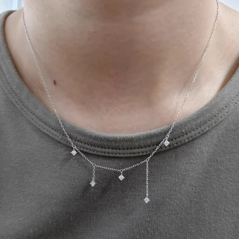 Sterling Silver Zircon Star Charms Necklace For Women