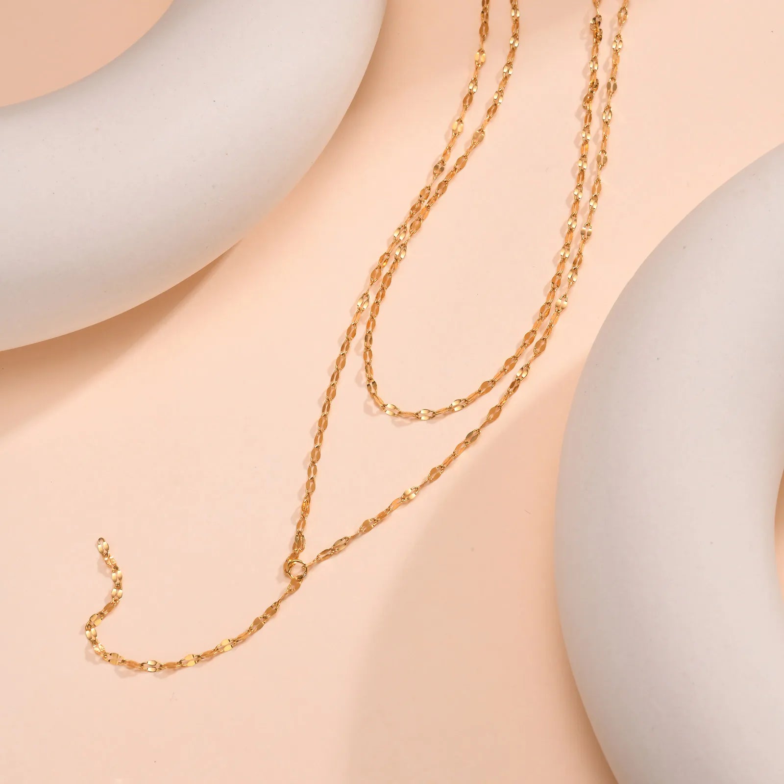 Stainless Steel Lip Chain Double Layered Fringe Necklace