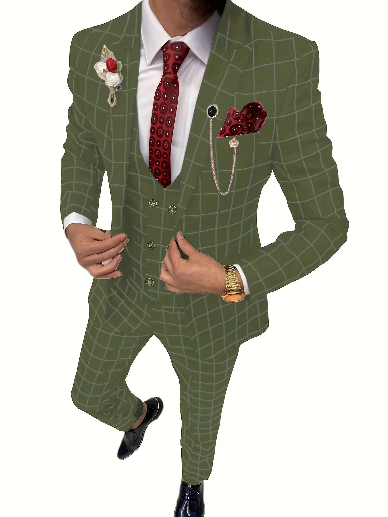 Elegant Men's Suit 3 Pieces Plaid Tuxedos