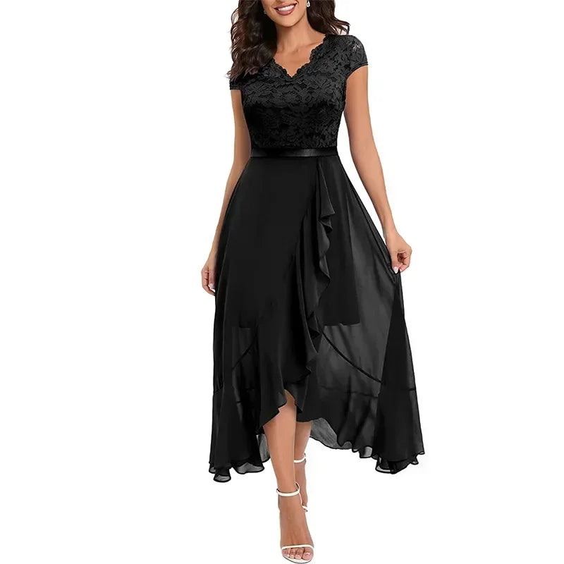 Women's Elegant Lace Evening Wedding Party Dress