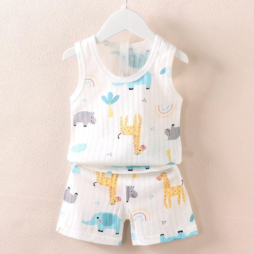 Children's Print Sleeveless Tops Shorts
