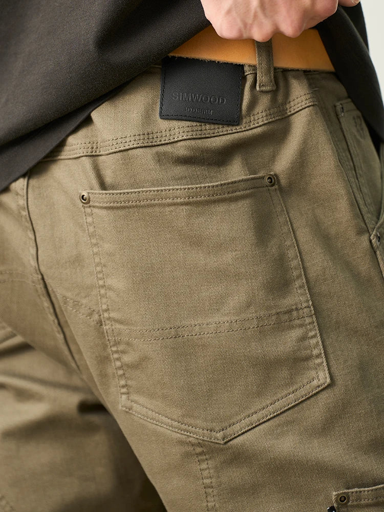 SIMWOOD 2025 Autumn New Draping Motorcycle Riding Jeans Men 10oz Fashion Denim Trousers