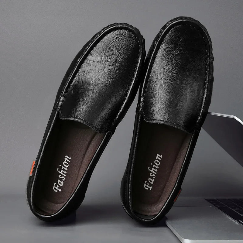 2024 Business Genuine Leather Men Shoes Casual Slip-On Loafers Breathable Leather Shoes Men Flat Hot Selling Moccasin Work Shoes