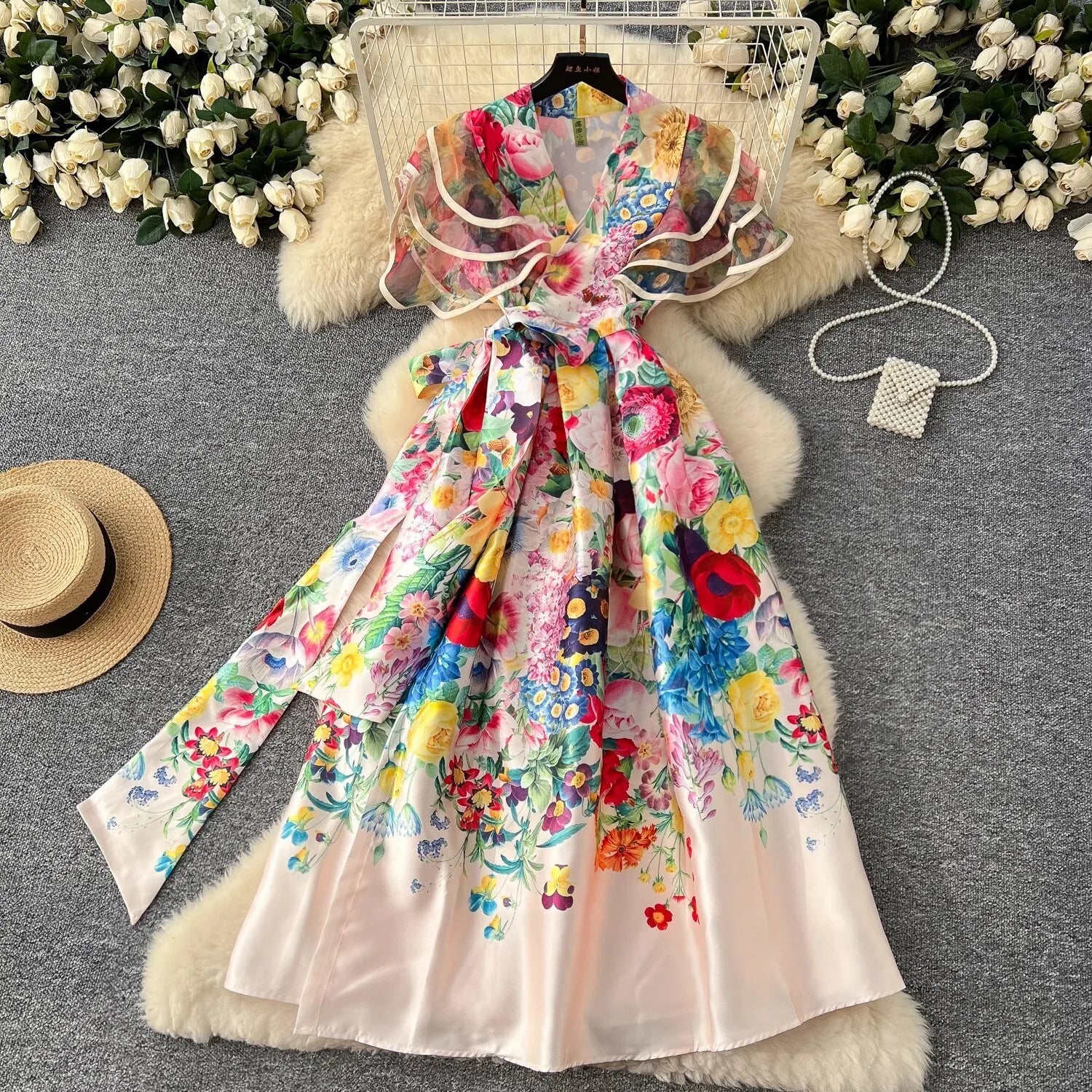 Long Maxi Dresses Summer Holiday Ruffles Sleeve Evening Party Dress