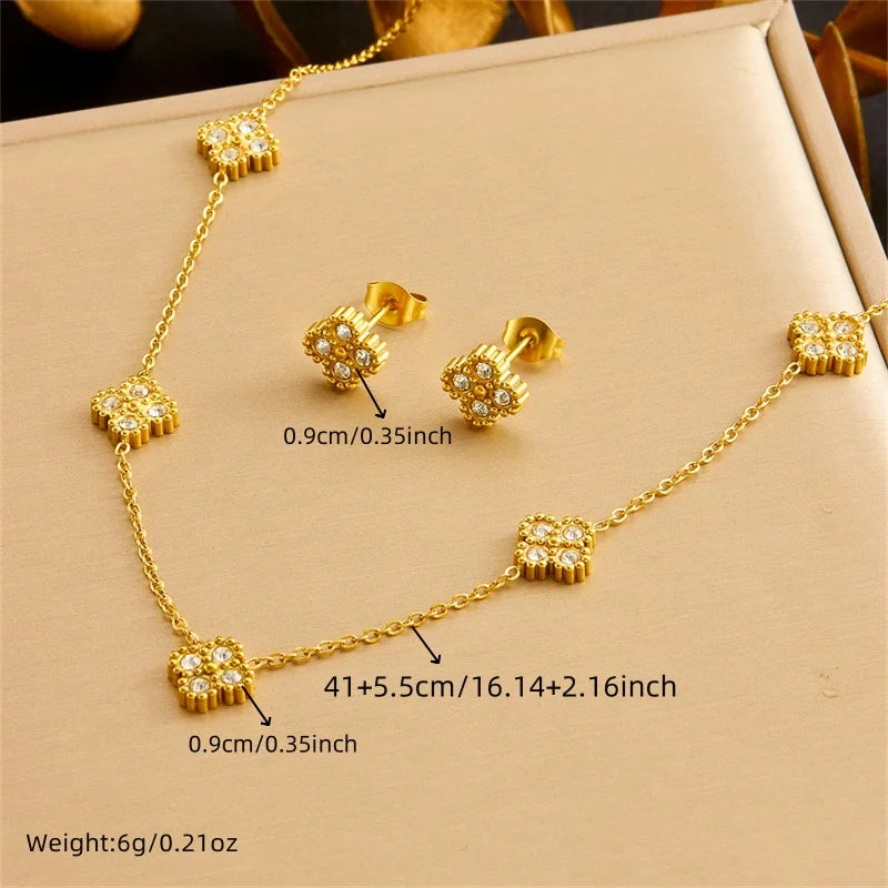 Stainless Steel Zircon Splicing Golden Flowers Necklace For Women