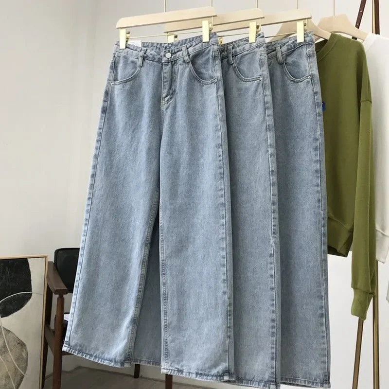 Wide-Leg Jeans Women's Spring Autumn Slimming Versatile Plus Size Pants Pear-Shaped Hip Covering Straight-Leg Trousers Trendy