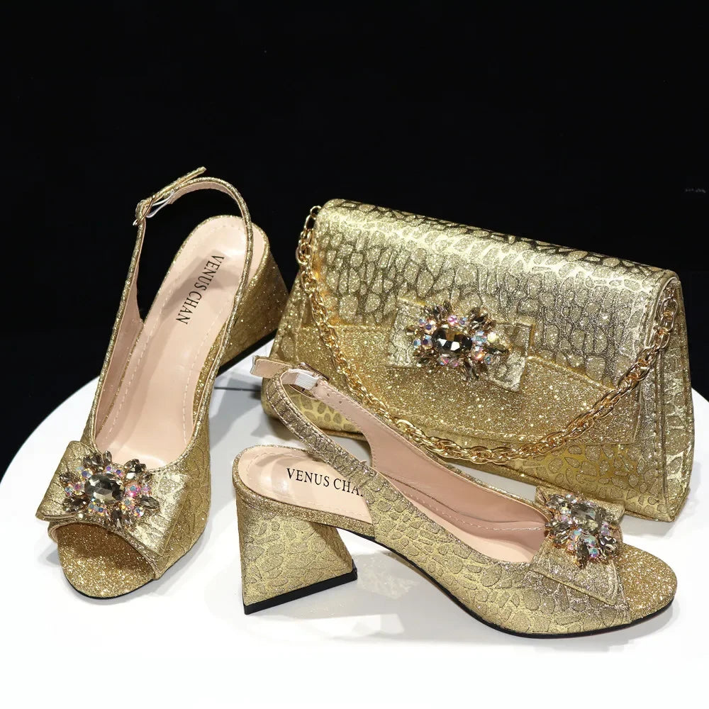Ladies Sandals Butterfly Design High Heels Shoes and Bag Set