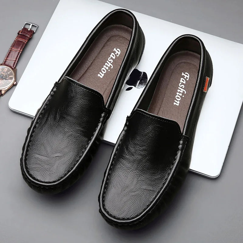 2024 Business Genuine Leather Men Shoes Casual Slip-On Loafers Breathable Leather Shoes Men Flat Hot Selling Moccasin Work Shoes