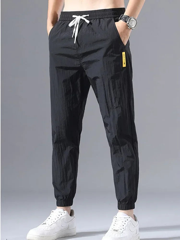 2025 New Spring Summer Brand Clothing Men's Thin Casual Pants Thin Slim Elastic Waist Korea Jogger Ankle Length Trousers Male