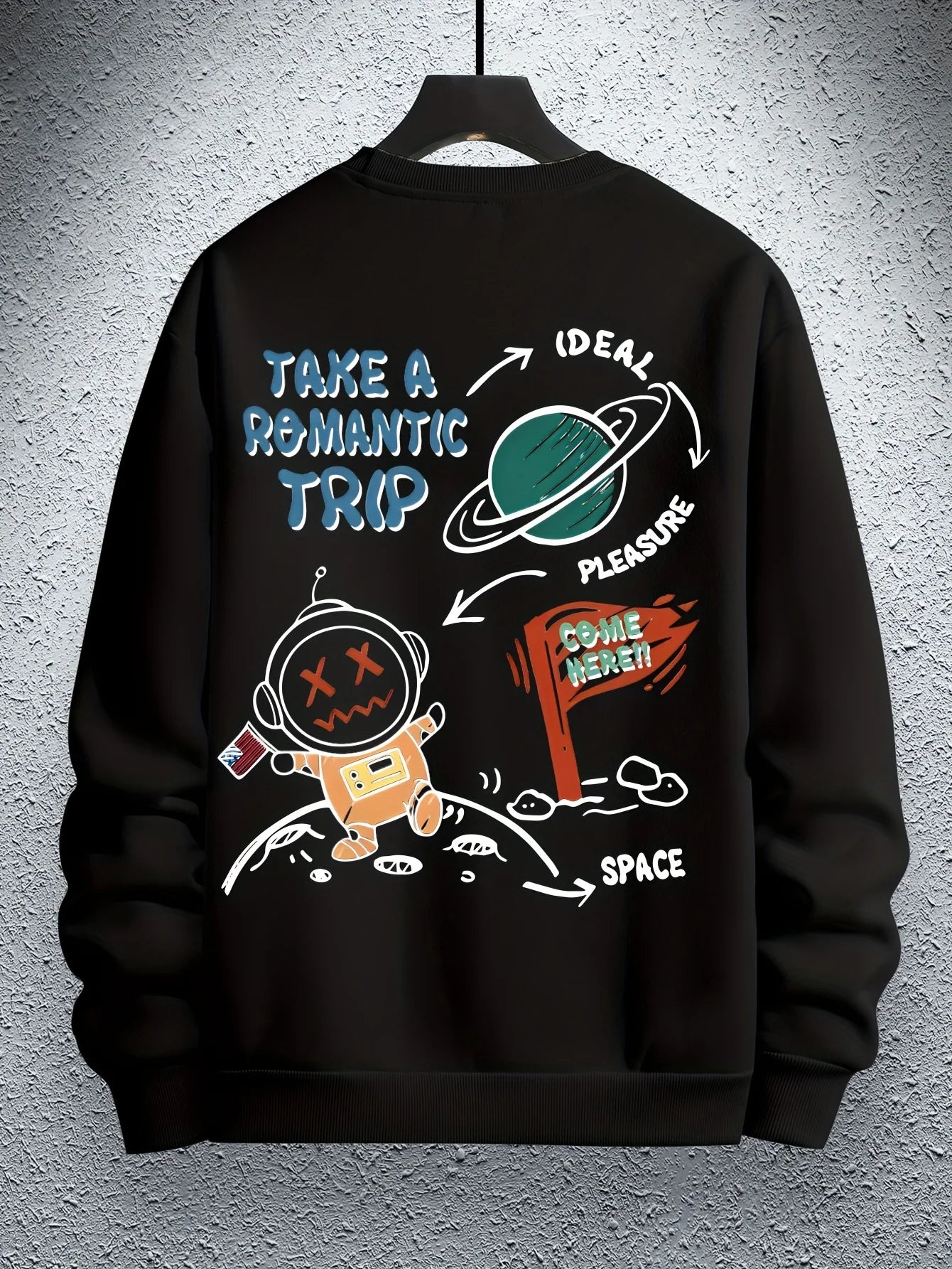 Casual loose astronaut cartoon print long sleeved round neck sweatshirt