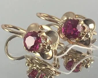 Vintage Gold Color Red Crystal Zircon Ear Earrings For Women