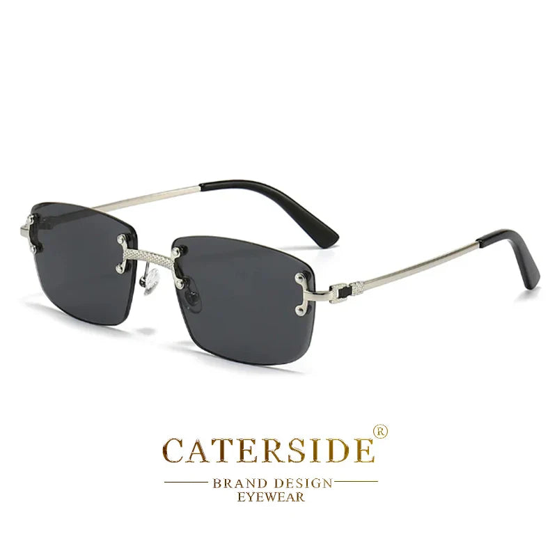 CATERSIDE Punk Rectangle Sunglasses Men Women Luxury Designer Rimless Gradient Lens Metal Sun Glasses For Men Sports 2024 UV400