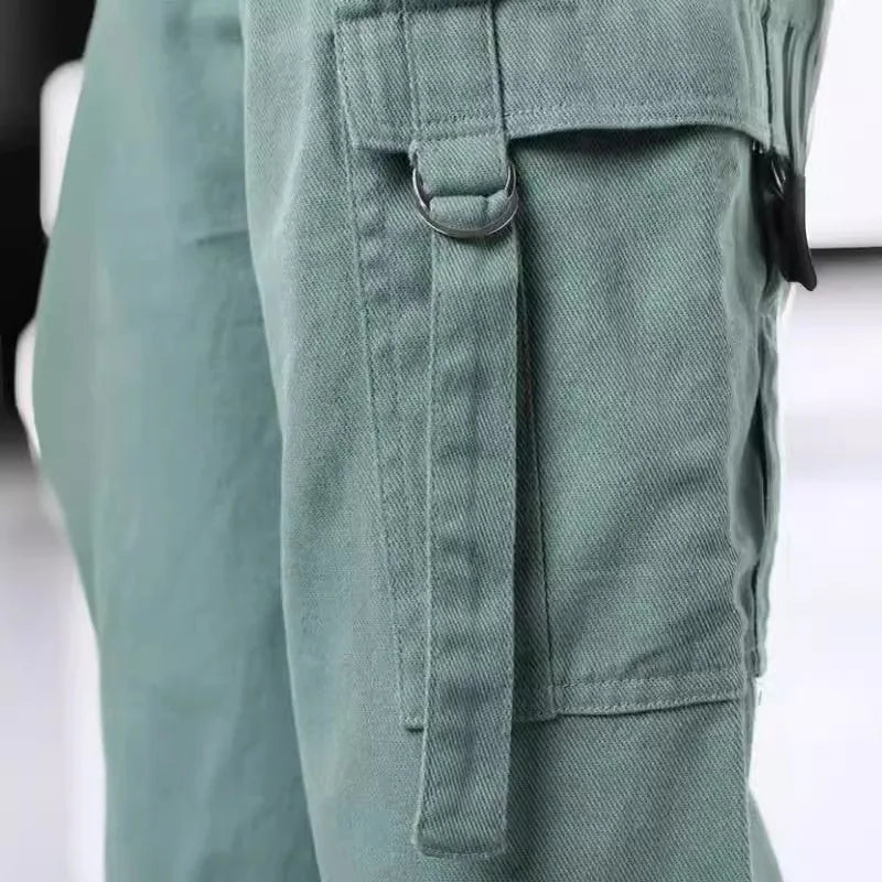 White Elegant Cuffed Cargo Pants Spring Summer Hollow Out High Waist