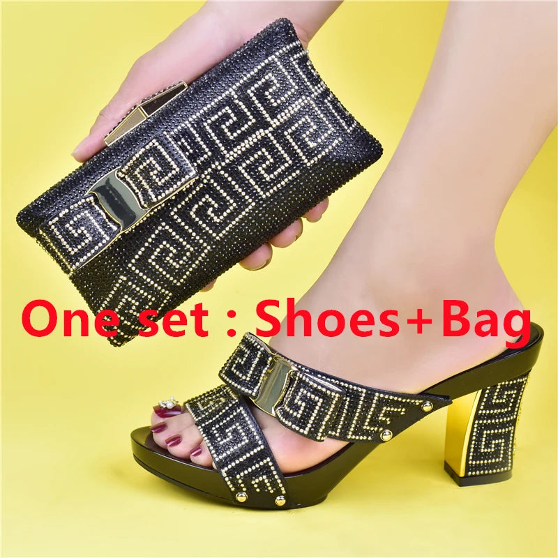 Party Shoe and Bag Sets Black Color Women Matching Shoes and Bag Set
