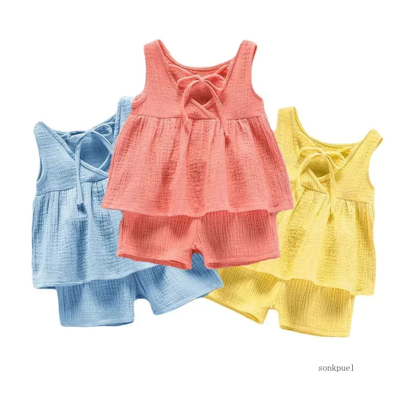 Baby Girls Sleeveless Vest Dress Shorts