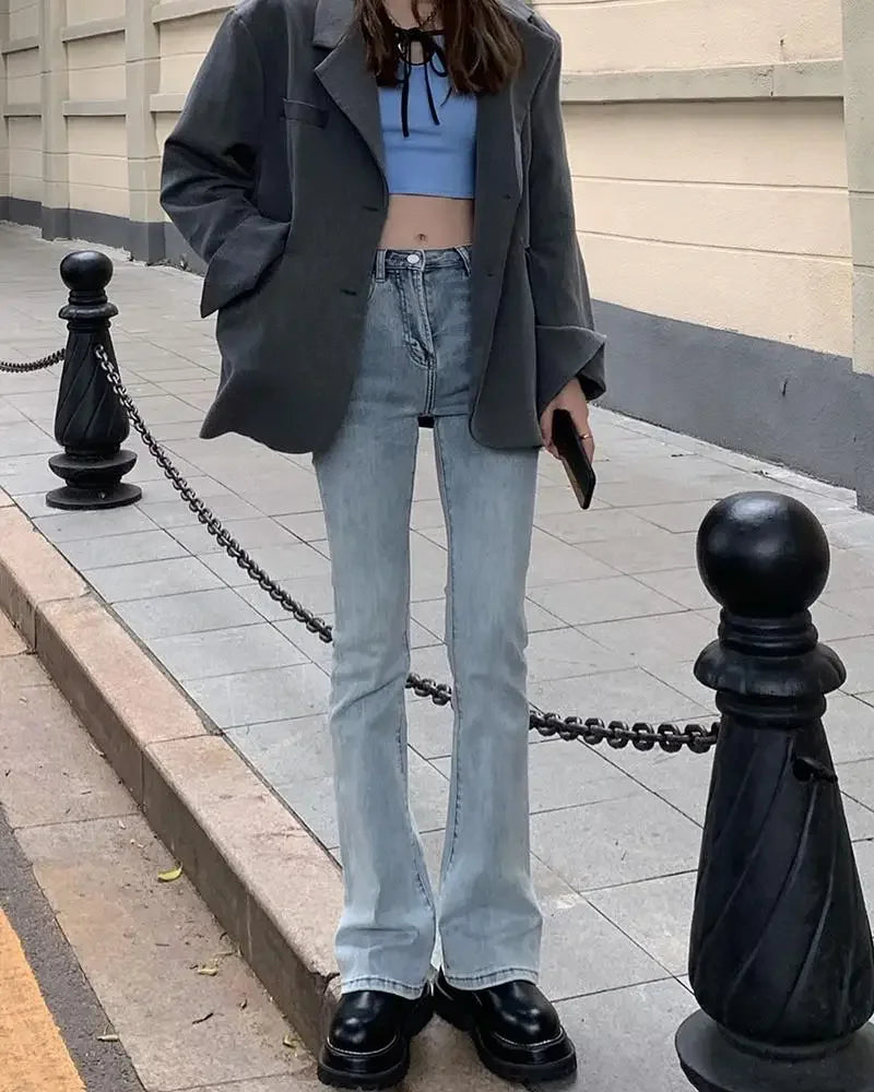 New Arrival Autumn High-Waisted Slimming Straight-Leg Jeans For Women Loose-Fit Brown Smoke Pants Trendy Fashion Denim Pants