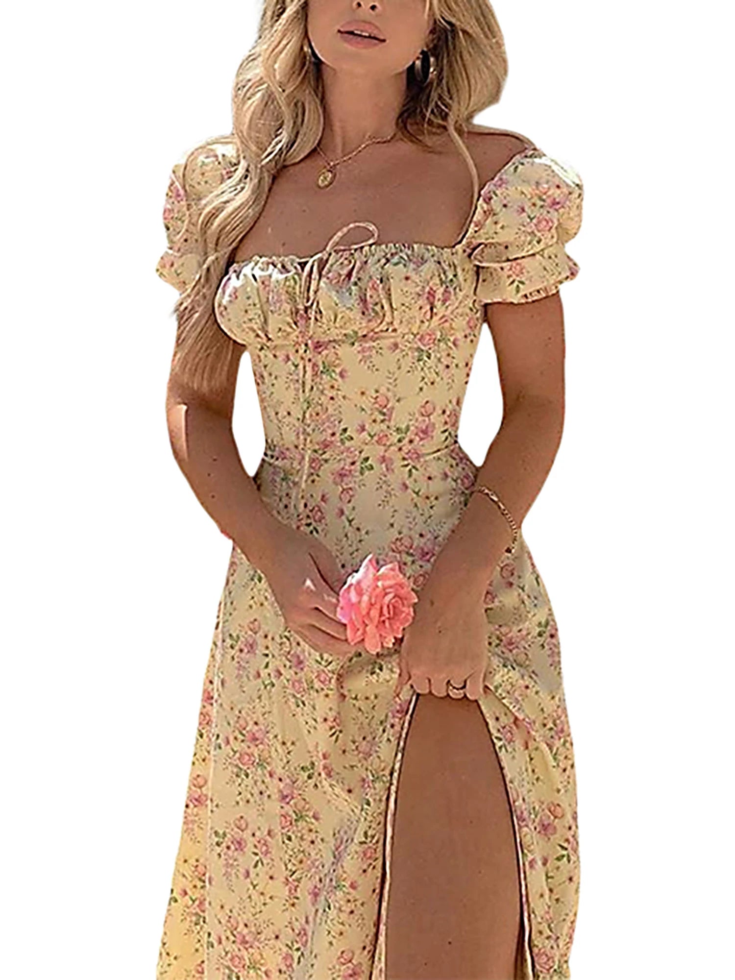 Elegant Women s Maxi Dress with Puff Sleeves