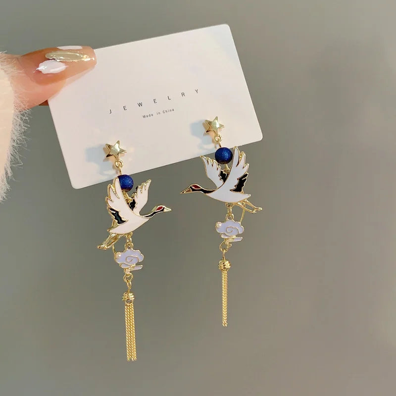 Cloud Crane Dangle Earrings For Women