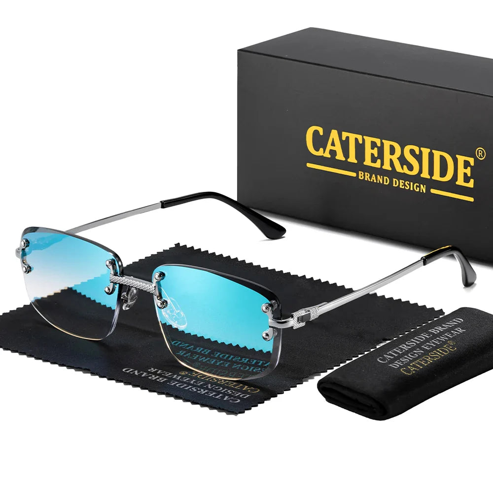 CATERSIDE Punk Rectangle Sunglasses Men Women Luxury Designer Rimless Gradient Lens Metal Sun Glasses For Men Sports 2024 UV400
