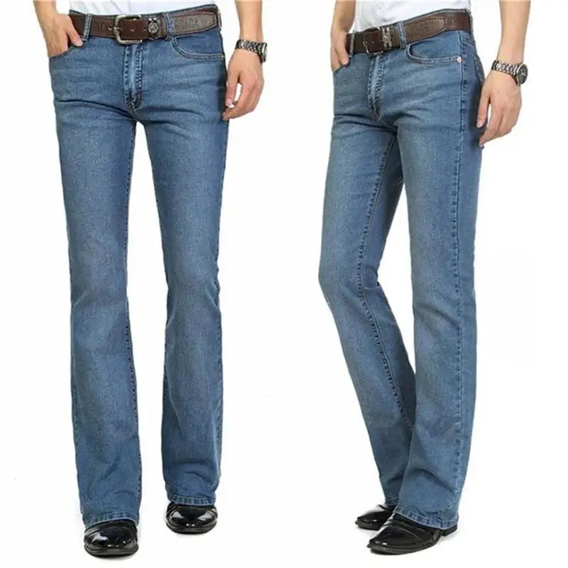 Male Bell Bottom Denim Trousers Slim Boot Cut Jeans Men's Clothing Casual Business Flares Pants