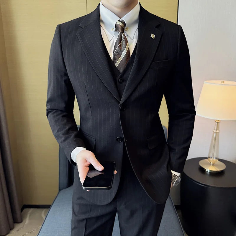 Striped Men Party Tuxedos Suit 3 Piece Set