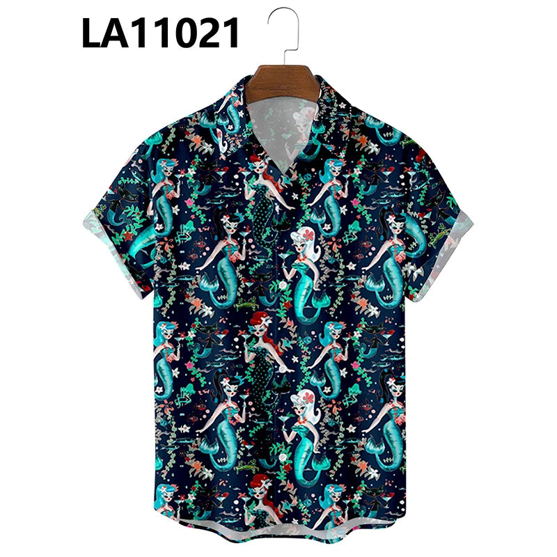 2024 Men's Shirts Creative Panda Printed Short Sleeve Shirt Men Street Summer Hawaii Beach Retro Harujuku For