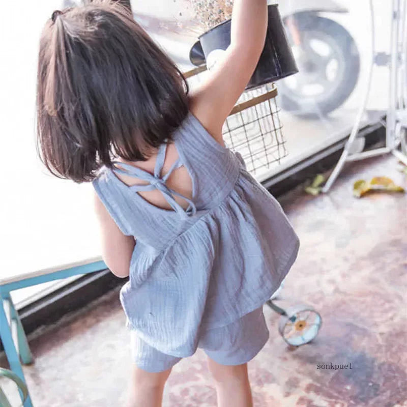 Baby Girls Sleeveless Vest Dress Shorts