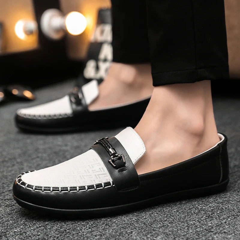 Men leather slip on loafers for men breathable moccasins casual driving boat shoes