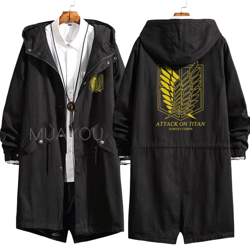 Attack on Titan Cosplay Trench Men Jackets Long Hoodie Shingeki No Kyojin Sasha Braus Ymir Armin Cosplay Wings of Liberty 3XL