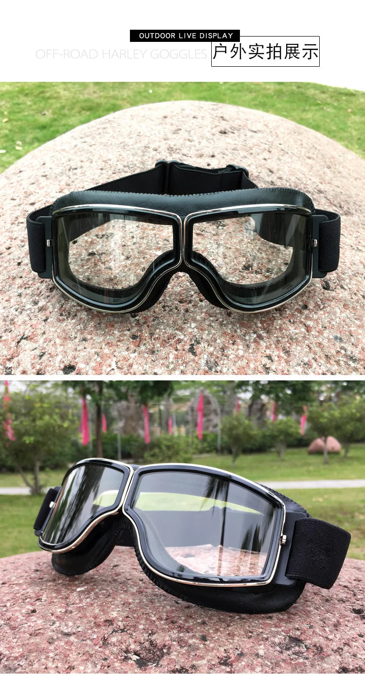 Best Selling Vintage Goggles Motorcycle Leather Goggles Glasses Cruiser Folding Goggles Newest Sunglasses Motocross Safety