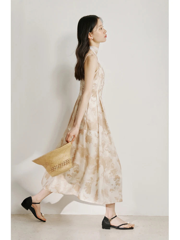 ZIQIAO Petite Suspender Dress For Women's Summer 2024 New French Short Sleeved Medium Length A-line Dress 24ZQ92215+24ZQ92208