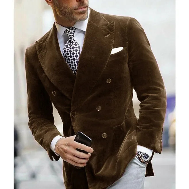 Velvet Double Breasted Blazer for Men